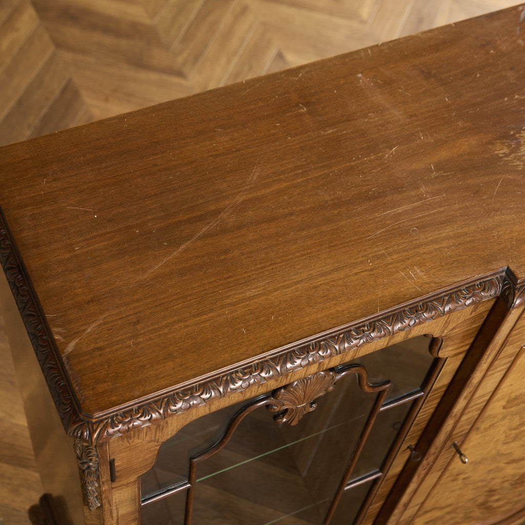 英国 クラシック ウォールナット ブックケース 食器棚